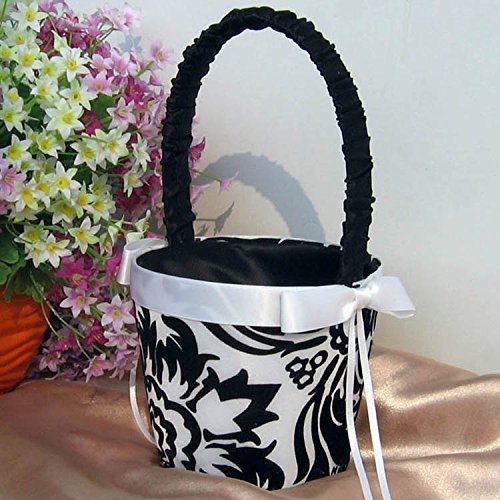 Wedding Flower Girl Basket Rings For Ring Bearer Pillow Garter Guest Book Pen Wedding Set Decoration Ribbon Ceremony Party Favors For Guests (Black With White)