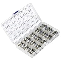 UCTRONICS 15 Values 150pcs Fast-blow Glass Fuses Assorted Kit 5x20mm 250V 0.1 0.2 0.25 0.5 1 1.5 2 3 4 5 8 10 12 15 20A Tube Fuses with Plastic Box