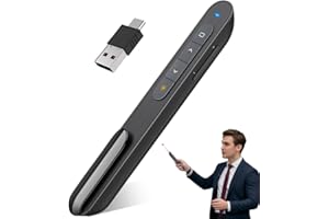 DINOSTRIKE Wireless Presenter Remote Presentation Clicker for Powerpoint Presentations, RF 2.4GHz USB A and USB C Slide Clicker for Mac Laptop PC Computer with Volume Control