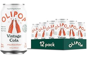 OLIPOP Prebiotic Soda Pop, Vintage Cola, A New Kind of Soda Packed with Prebiotics, Fiber, and Botanicals, Gluten Free, Vegan, GMO Free, 12oz (12-Cans)