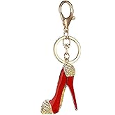JewelBeauty Lady Gift Rhinestone Enamel Stiletto High Heel Shoe Crystal Keychain Keyring Women Handbag Car Pendant Accessories (red)