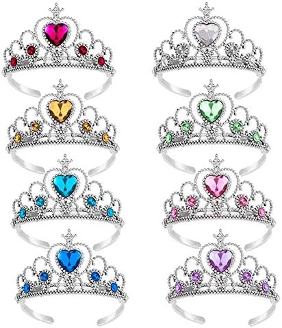 Wenosda Dress up Tiara Crown Set Princess Costume Party Accessories for Children/Girls/Toddlers (8pcs,Yellow + Navy Blue + Green + Pink + White + red + Sky Blue + Purple)