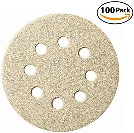 5-Inch 8-Hole Dustless Hook-and-Loop Sanding Disc Sander Paper, 100 Per Box (20 Each of 60 80 120 150 220 Grits)