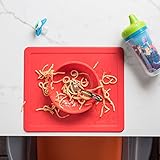 Modern Innovations Children's Silicone Placemat with Bowl, Red No Mess Kid's Placemats, All-In-One Toddler Placemat, Silicone Suction Bowl, No Mess Bowl, Baby Placemat with Bowl, BPA Free