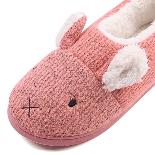 Neeseelily Women Comfort Plush Cozy Home Slippers Animal Non Slip Indoor Shoes (6.5-7B(M) US, Pink)