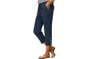 Summer Cotton Linen Capri Pants for Women High Waist Drawstring Straight Leg Capris Casual Beach Cropped Lounge Pant