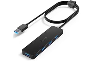 Aceele USB Hub 3.0 Splitter with 4ft Extension Long Cable Cord, 4-Port Ultra-Slim Multiport Expander for Desktop Computer PC, Laptop, Chromebook, Mac Mini, iMac, PS4, Flash Drive Data and More