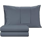 Izod 100% Egyptian Cotton Sheets Set King Size, Cotton Percale Crisp Sheet Set 4Pc, Lightweight & Deep Pocket fits Upto 17", Long-Staple Soft Combed, Hotel Style Luxury Bedding Sheet - Blue Slate