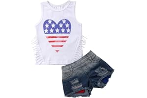 XFGLCK Toddler Kids Girl 4th of July Outfit American Flag Top Shirt +Short Pant Independence Day Set Summer Clothes
