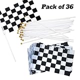 dazzling toys 36 Pack Black And White Checkered Racing Flags | Great For: Decorations for Racing, Race Car Party, Sport Events, Theme Party about Racing or Car, and more