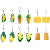 6 Pairs Handmade Cute Yellow Corn Earrings Set For Women 3D Funny Resin Corn Earring Thanksgiving Earring Thanksgiving Day Jewelry Gift