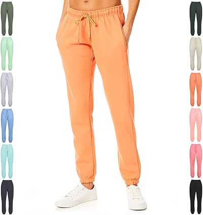 Light & Shade Fleece Joggers for Women Drawstring Waist Orange M