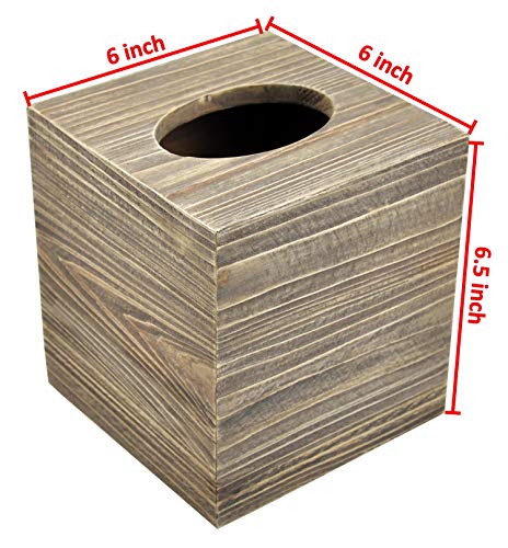 Spiretro Set of 2 Square Tissue Box Cover, Rustic Reclaimed Wood Facial Paper Holder for Bathroom, Vanity Countertops, Dressers, Night Stands, Desks, Tables - Farmhouse Classic Grey & Whitewash