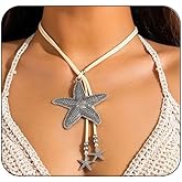 Rrdaily Starfish Fringe Necklace,Boho Layered Starfish Pendant Choker White Velvet Necklace Summer Beach Necklaces Jewelry for Women