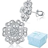 Buyless Fashion Hypoallergenic Surgical Steel Clear Studded 3-D Flower Earring-Silver Flower