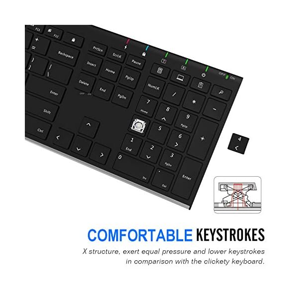Arteck 2.4G Wireless Keyboard Stainless Steel Ultra Slim Full Size Keyboard with Numeric Keypad for Computer/Desktop/PC…