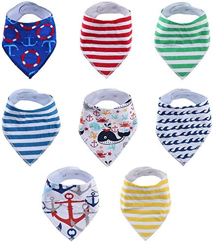 Baby Bandana Bibs for Drooling and Teething, 8-pack Scarf Dribble Bibs for Boys and Girls, Super Absorbent Cotton Triangle feeding Bibs with Adjustable Snaps Button By Dopup (Navy)