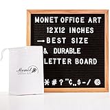 Black Felt Changeable Letter Board 12”x12” By Monet Office Art: Letterboard With Solid Oak Wood Frame & Mount Hook – Comes With 300 White Plastic Letters, Numbers & Punctuation Marks