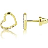 Cherished Moments Children's .925 Sterling Silver or 14k Gold Plated Floating Heart Screw Back Earrings with Pink or Clear CZ's for Babies, Little Girls, Kids and Toddlers