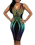 Ninimour Womens Sleeveless Stripe Print Slim Fit Package Hip Bodycon Dress