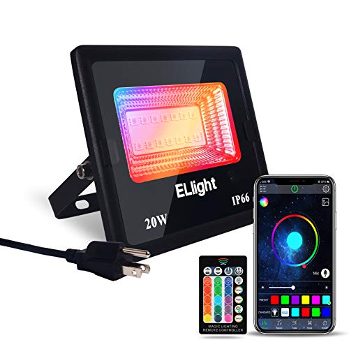 ELlight Outdoor Flood Light 20W Color Changing, APP Control, IP66 Waterproof, Timing, RGB, Perfect for Garden Landscape [1Pack]