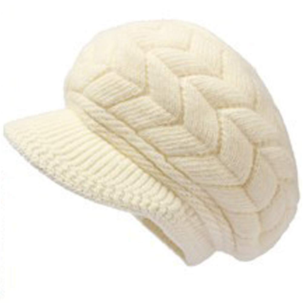 SYAYA Women Winter Warm Knit Hat Wool Snow Ski Caps Beanies with Visor DMZ01 - Beige