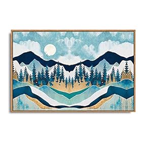 Framed Canvas Home Artwork Decoration Abstract Mountain Nature Scenery Canvas Wall Art for Living Room, Bedroom - 16x24 inches
