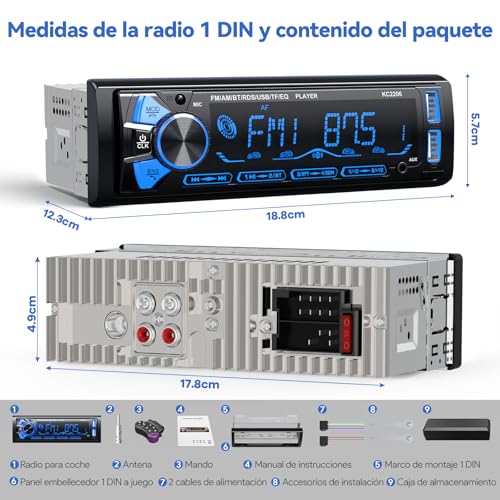 Removable Bluetooth Car Radio, Wistrue RDS Autoradio Bluetooth 5.0, FM/Am 1DIN Car Radio Stereo Supports MP3/2USB Fast Charging/AUX/SD Compatible with Android and iOS