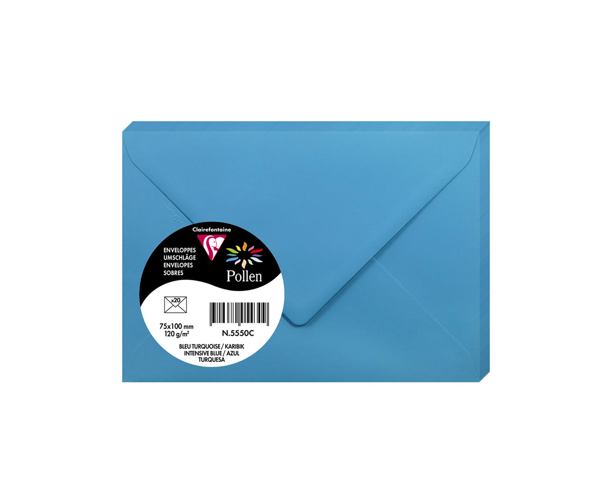 Clairefontaine 5550C Pack of 20 Gummed Envelopes 7.5x10cm 120g/m² Intensive Blue Invitation Events and Correspondence - Pollen Range - Premium Smooth Paper