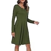 DouBCQ Women's Casual Long Sleeve Flowy Pleated Fall Dresses with Pockets