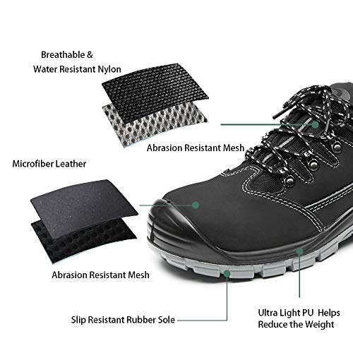 DRKA Men's Steel Toe Work Boots Water Resistant Safety Shoes(18969-blk-44)