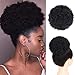 Afro Ponytail Drawstring Synthetic Curly Hair Afro Buns Short Afro Kinky Curly Wig Kanekalon Fiber Afro Ponytail for Natural Hair Puff Ponytail Wrap Updo Hair Extensions with Two Clips (Black)