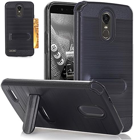 LG Stylo 3 Case, LG Stylo 3 Plus Case, KAMII [Card Slot Holder] Dual Layer Hybrid Full Body Rugged Protective Case Cover with Built-In Stand for LG Stylo 3 / LG Stylo 3 Plus (Black)