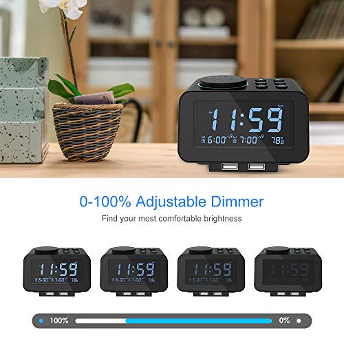 USCCE Digital Alarm Clock Radio 0100 Dimmer, Dual Alarm with