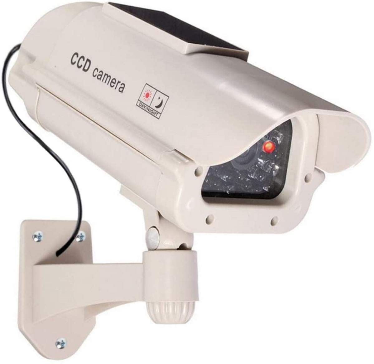 Large solar dummy camera with lens, flashing LED light for indoor and outdoor use, waterproof