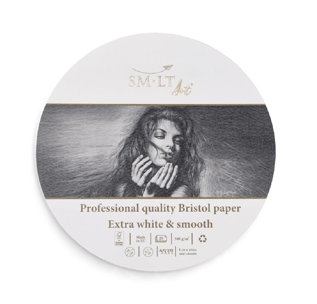 SM.LT Bristol Extra White Round Paper Pad 16cm 20 Sheets 308gsm PS-20(308)/PRO/FSC