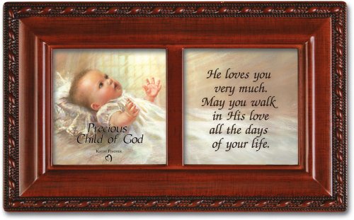 Cottage Garden Precious Child Baptism Inspirational Woodgrain Petite Music Box Plays Jesus Loves Me