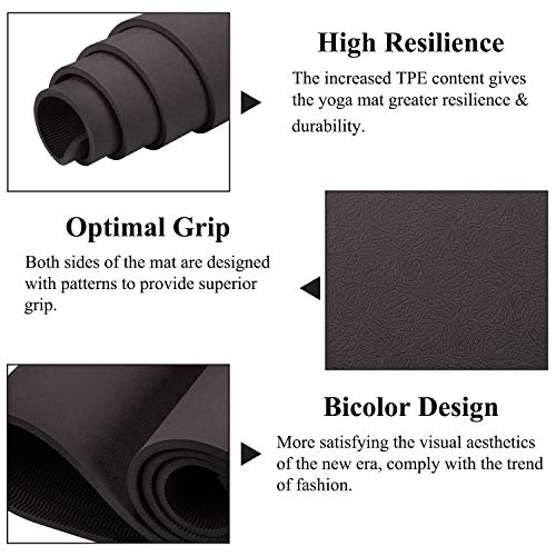ANSOPO Tapete de Yoga Antideslizante con Premium Material ecológico TPE 10mm Agarre de Alto Rendimiento, Acolchado Ultra denso para Ejercicio, Yoga y Pilates（10mm）