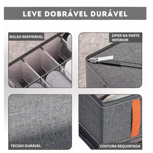 Caixa Organizadora de Gavetas com 20 Divisórias para Meias, Cuecas, Calcinhas, Roupas Íntimas, Gravatas e Acessórios – Organizador Dobrável com Zíper - NRSHOP