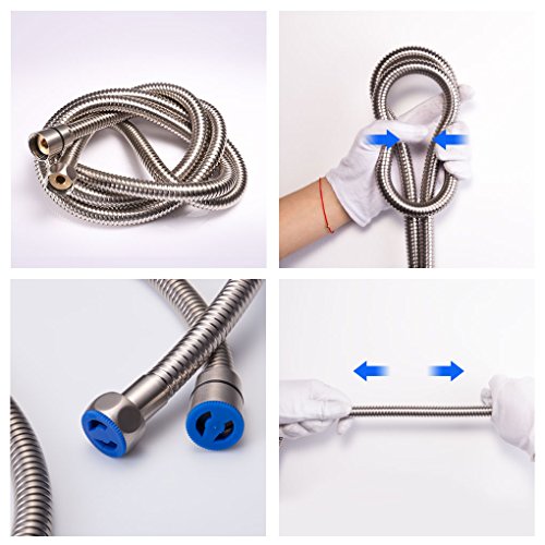 Charmingwater 70 Inch Shower Hose, Long Double Stainless Steel Replacement Shower Hose with Brass Fittings, Brushed Nickel
