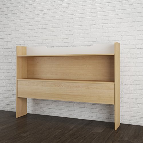 Nexera Bookcase Headboard, Full, Natural Maple/White Pricepulse