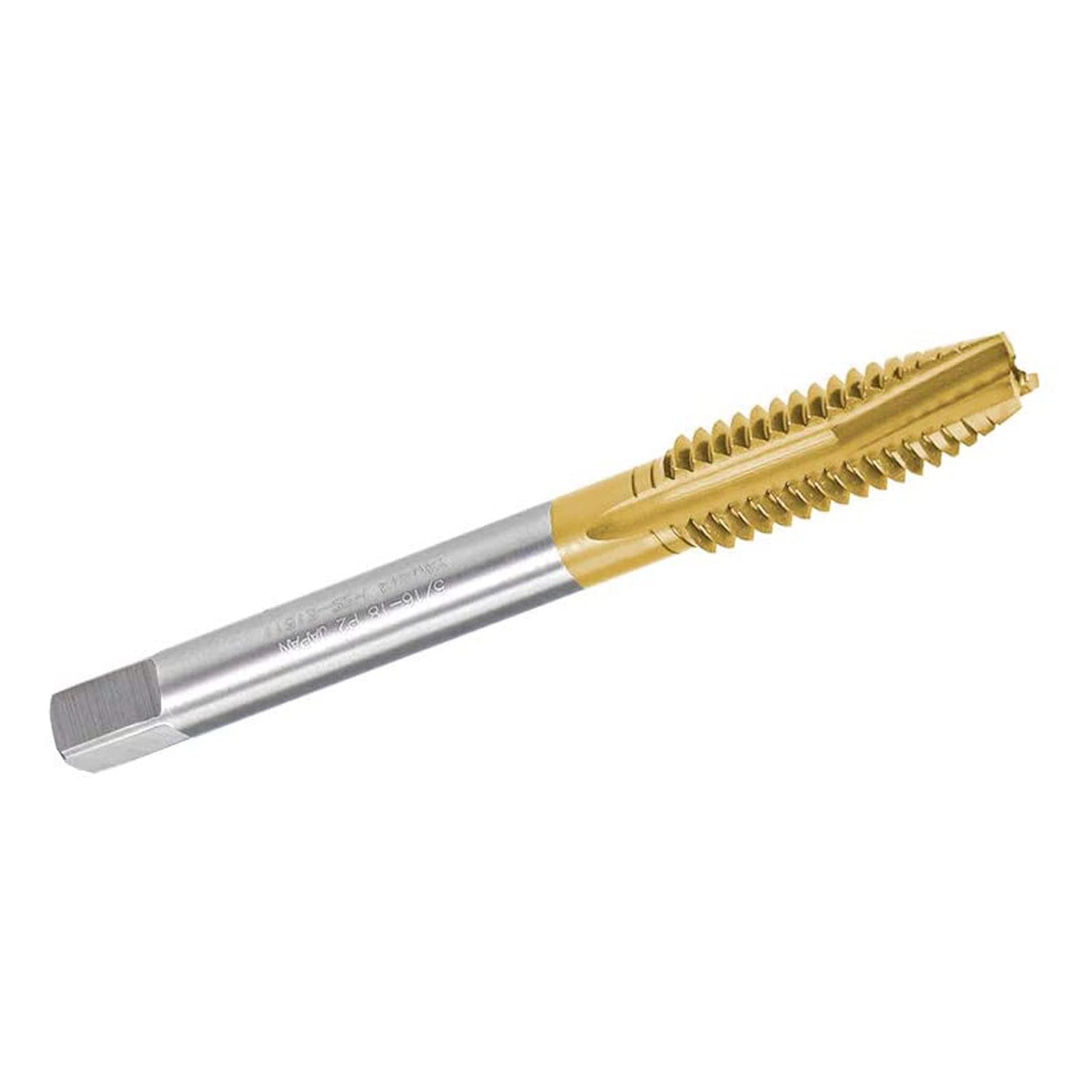 TOP-VIGOR 2Pcs Spiral Point Plug Thread Tap 5/16-18 UNC, 3 Flutes Ground Threads with H2 Tolerance, HSS Titanium Coated Thread Milling Tap (Round Shank with Square End)