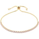 Agriajun Gold Tennis Bracelet for Women Adjustable Slider Shiny Cubic Zirconia CZ Rhinestone Gemstone Chain Summer Bracelets Jewelry Gifts