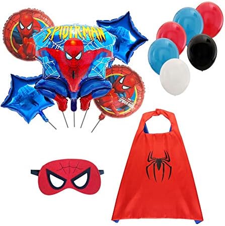 Amazon d Pro スーパーヒーロースパイダーマン コスチューム マスク ケープ バルーン 男の子 女の子 キッズ 誕生日パーティー用品 デコレーション 風船 バルーン おもちゃ