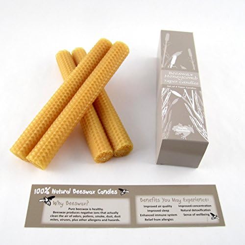 Two Pair (4 Candles) of Hand Rolled 6" Beeswax Taper Candles in Gold - 100% Beeswax Honeycomb Candles with Cotton Wick - Arrives in a Beautiful Gift Box!