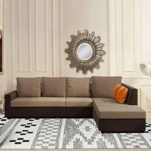 FURNY Emile 6 Seater Fabric RHS L Shape Sofa Set (Camel-Brown)