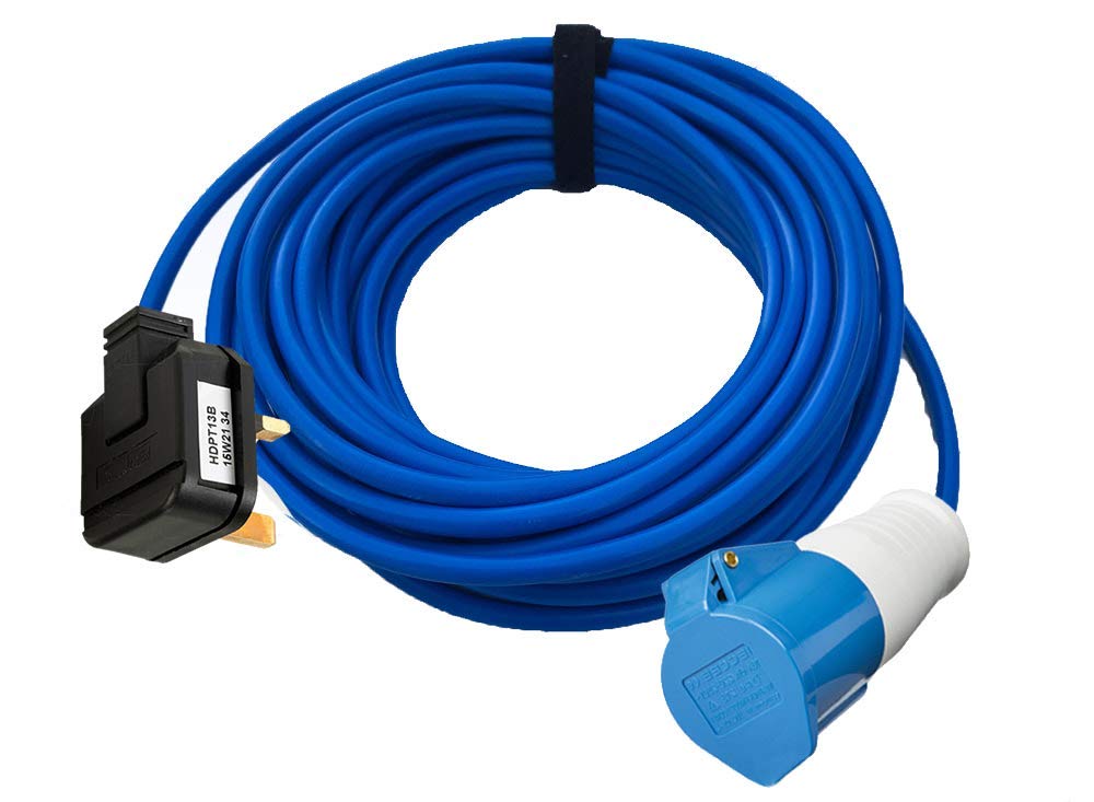 13A PLUG TO 32A BLUE SOCKET EXTENSION LEAD 1M 3M 5M 10M 15M 20M 25M CARAVAN EVENT ADAPTER (20m Blue Cable)