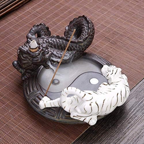 ShuangChuang Dragon and Tiger Ceramic Handcrafted Backflow Incense Burners Incense Burner for Office Home Decor +10 Incense Cones