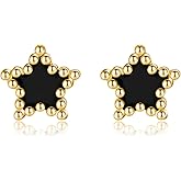 Reffeer Solid 925 Sterling Silver Tiny Black Star Stud Earrings for Women Teen Girls Cute Star Earrings Studs