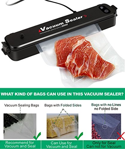 Food Vacuum Sealer, KINGBERWI Kitchen Automatic & Quick Vacuum Sealing Machine with 15Pcs Free Bags for Nuts Dry Wet Food Preservation Saver and Jewelry Storage/Starter Kit (Black) - Thumbnail 3